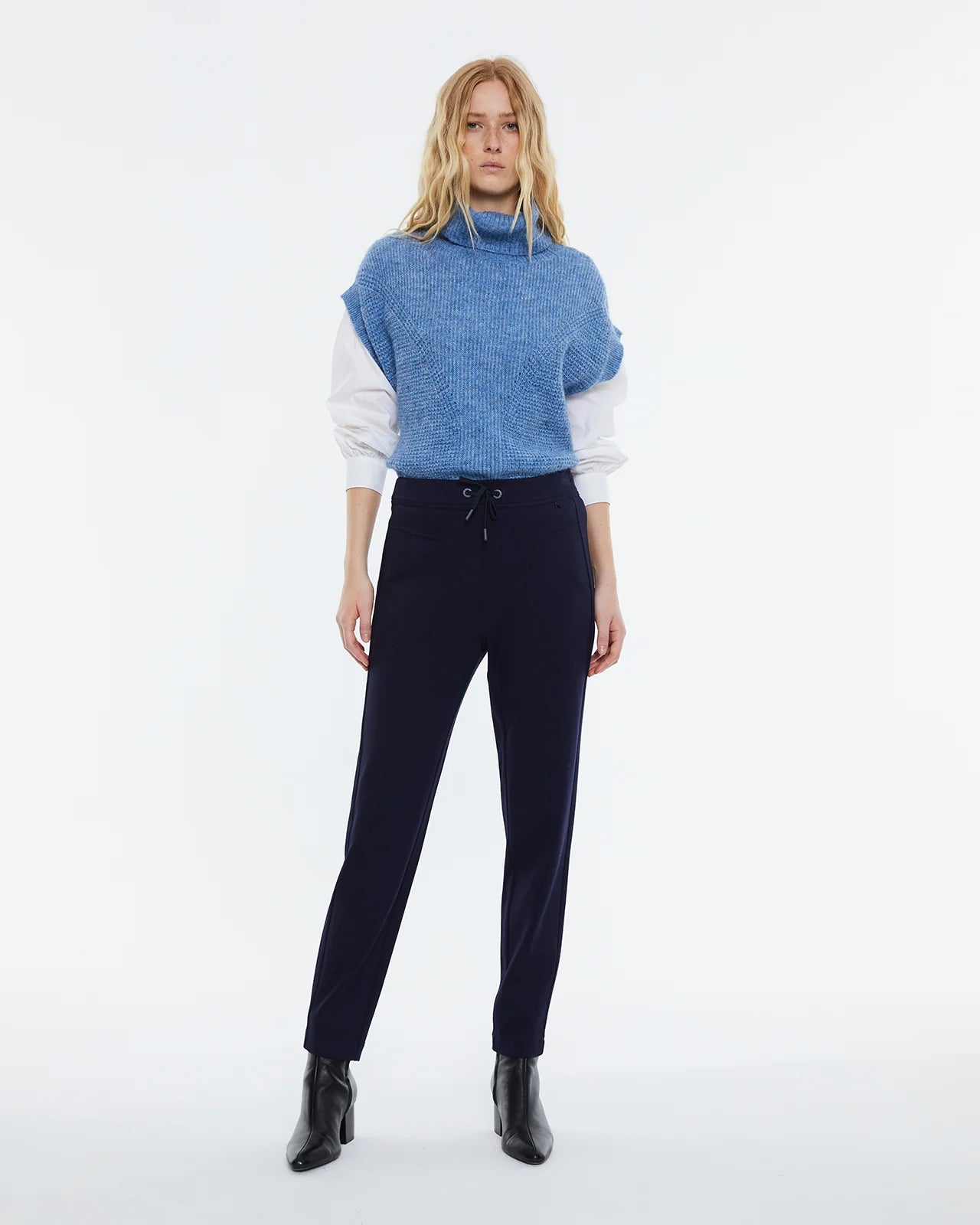 Andam knitted trousers elastic waistband Navy