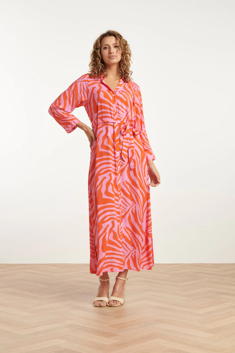 Smashed Lemon, Maxi Shirt Dress Pink/Orange