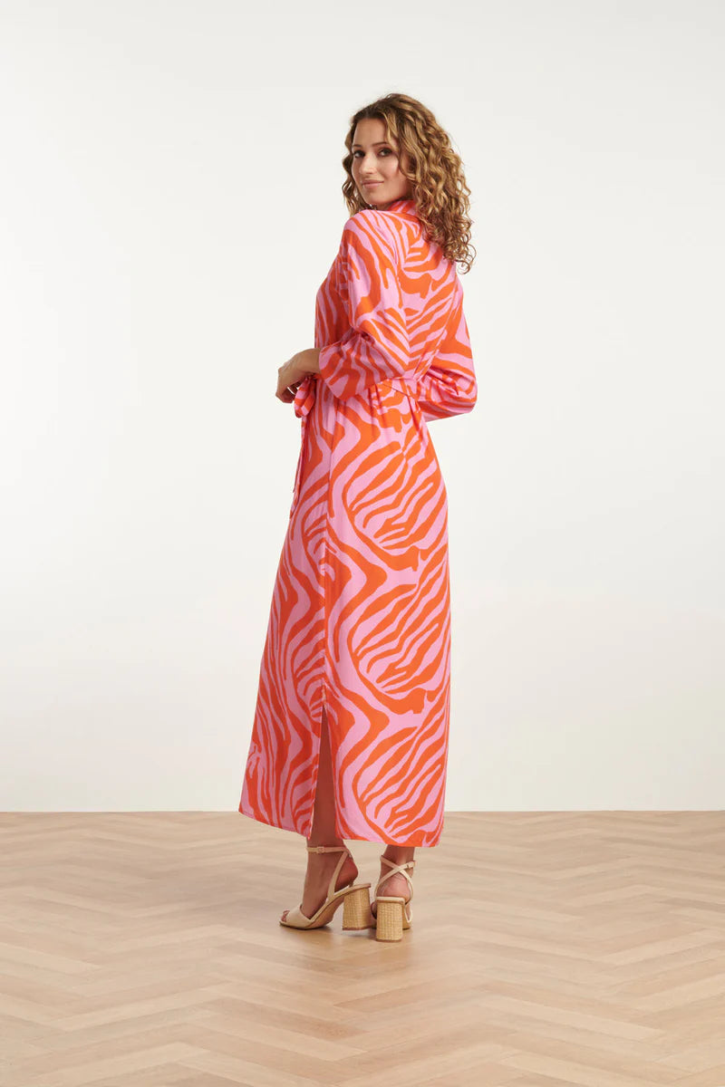 Smashed Lemon, Maxi Shirt Dress Pink/Orange
