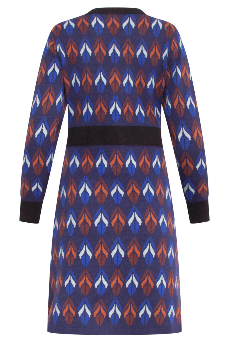 Smashed Lemon, Knitted dress leave pattern blue - brown