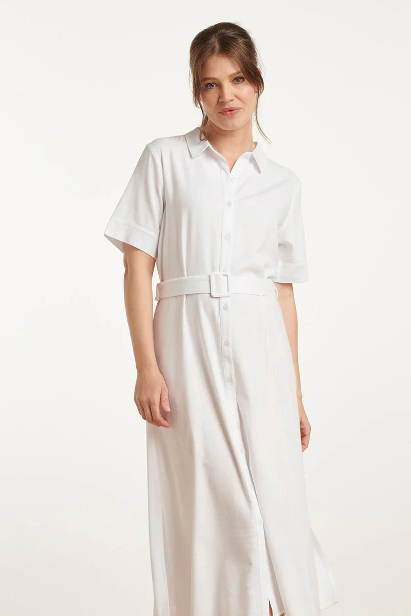 Smashed Lemon, Dress Linen/Rayon Shirt Dress WHITE