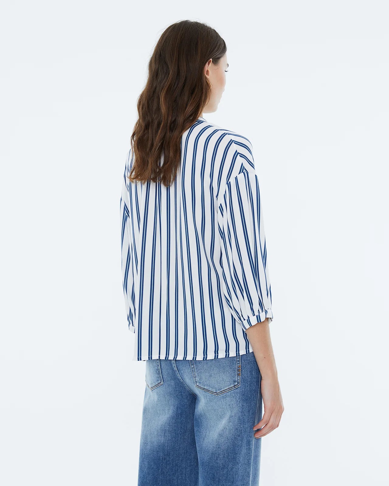Andam, Women's striped print shirt, shirt collar