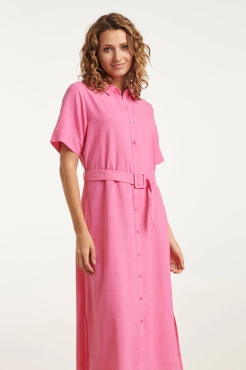 Smashed Lemon, Dress Linen/Rayon Shirt Dress PINK