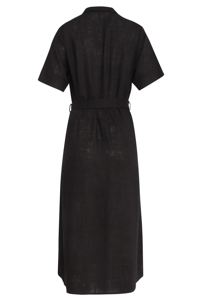 Smashed Lemon, Dress Linen/Rayon Shirt Dress BLACK