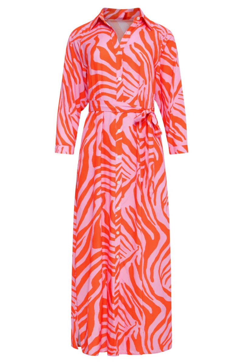 Smashed Lemon, Maxi Shirt Dress Pink/Orange