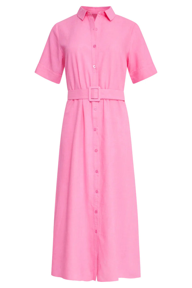 Smashed Lemon, Dress Linen/Rayon Shirt Dress PINK