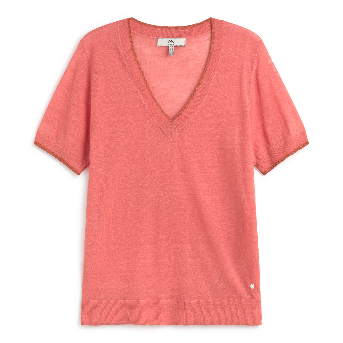 Andam, Women's sweater, V-neck, short sleeves CORAL