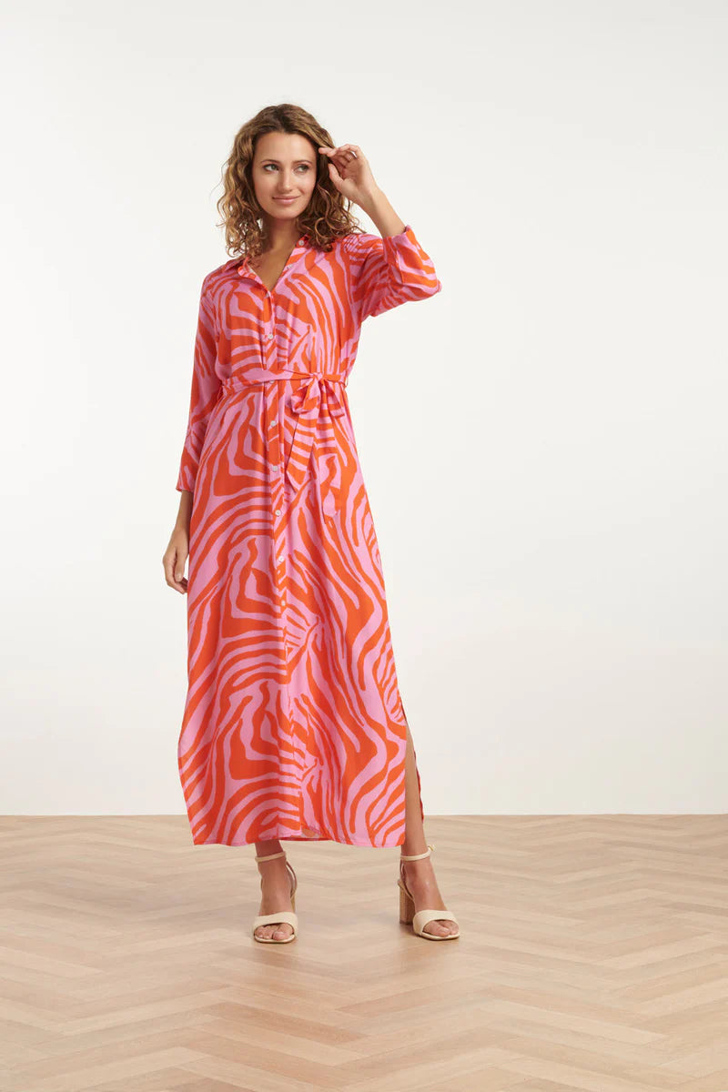 Smashed Lemon, Maxi Shirt Dress Pink/Orange