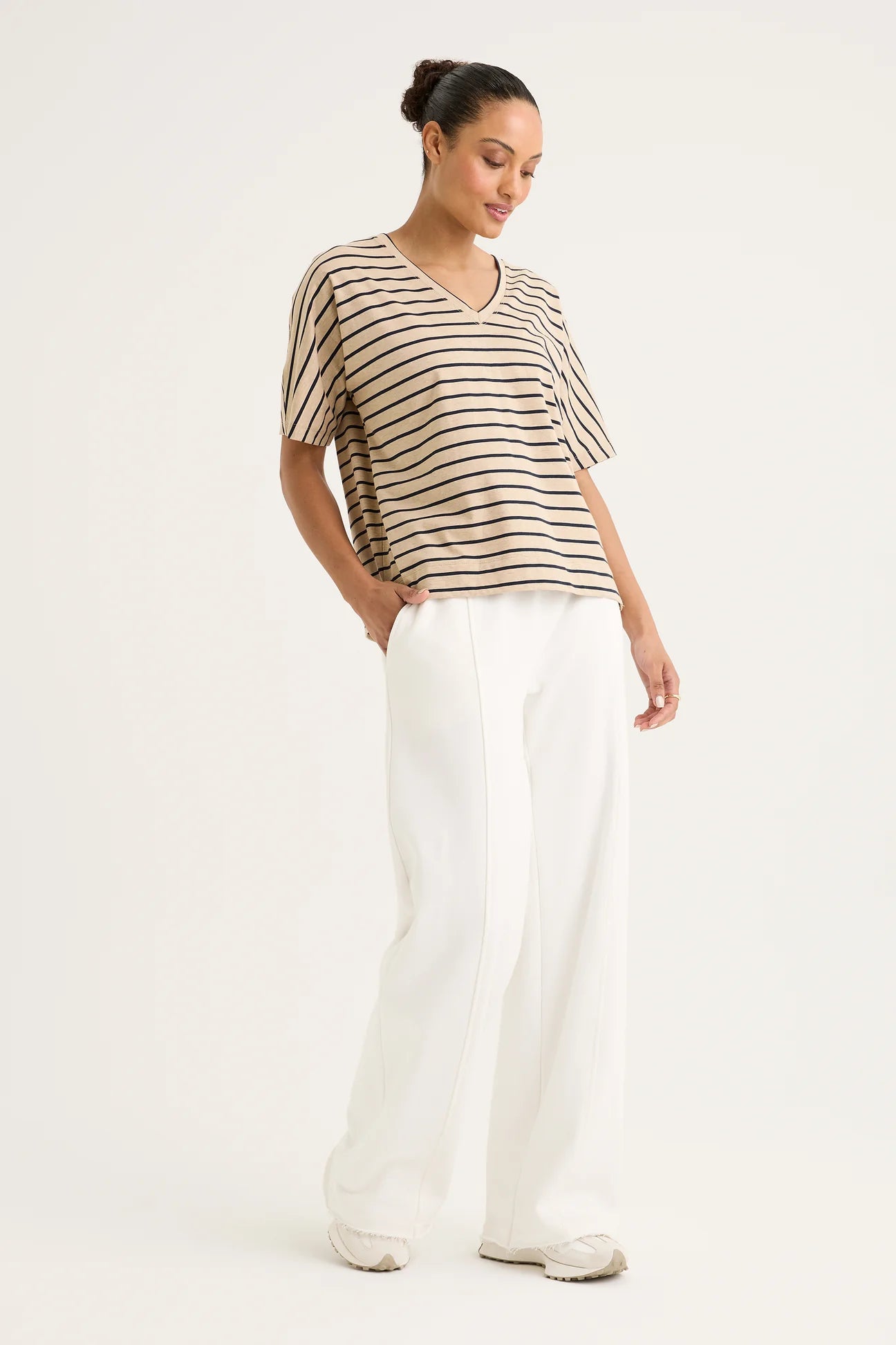 Yarra Trail, Carbon Stripe Tee Camel/Navy