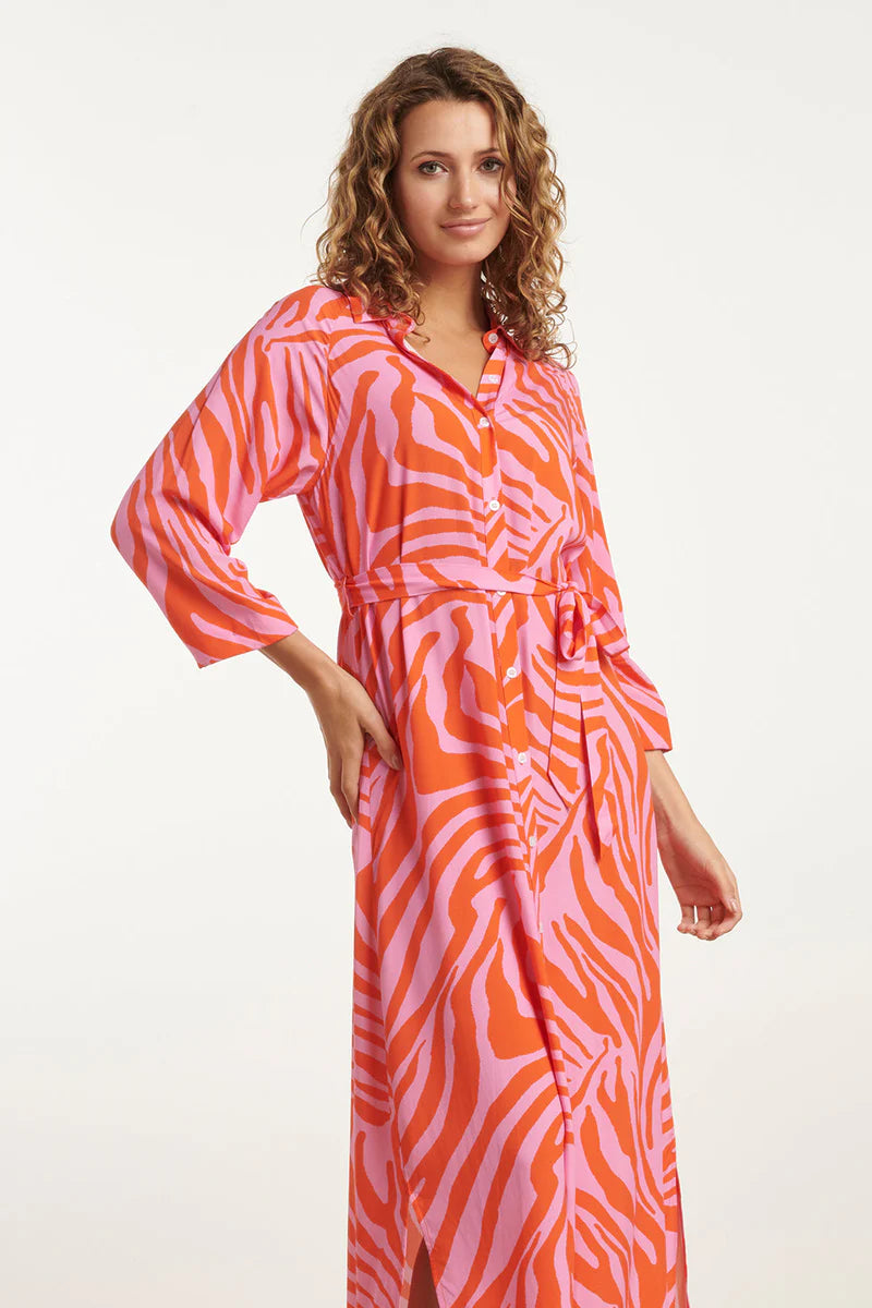 Smashed Lemon, Maxi Shirt Dress Pink/Orange