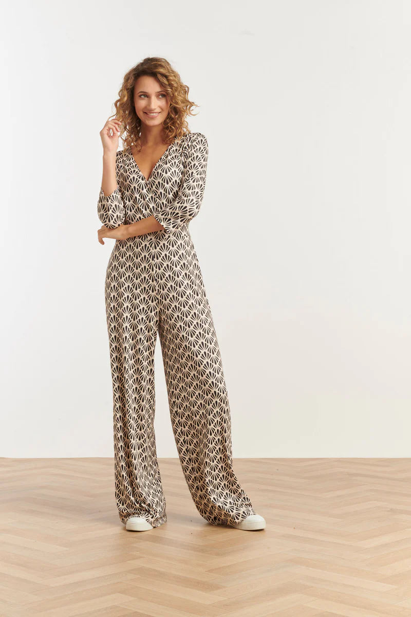 Smashed Lemon, Jumpsuit Shell print Off White - Black