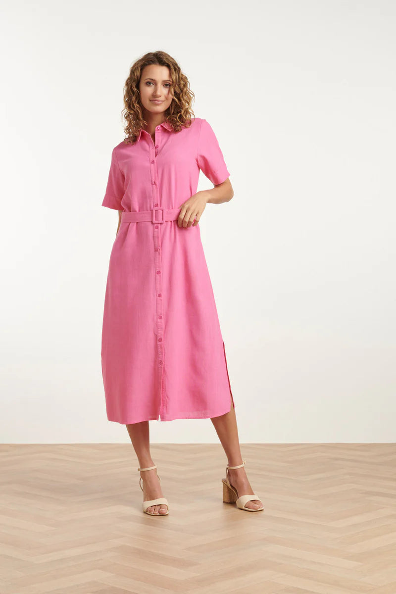 Smashed Lemon, Dress Linen/Rayon Shirt Dress PINK