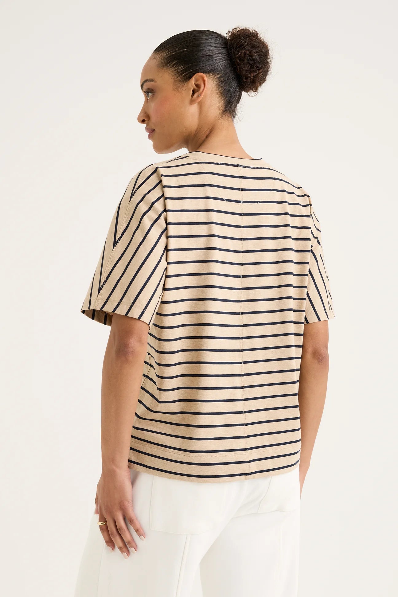 Yarra Trail, Carbon Stripe Tee Camel/Navy