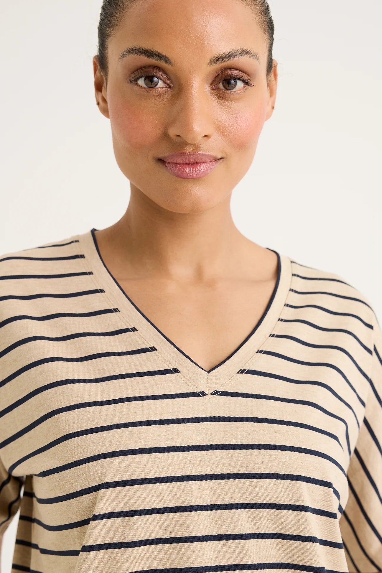Yarra Trail, Carbon Stripe Tee Camel/Navy