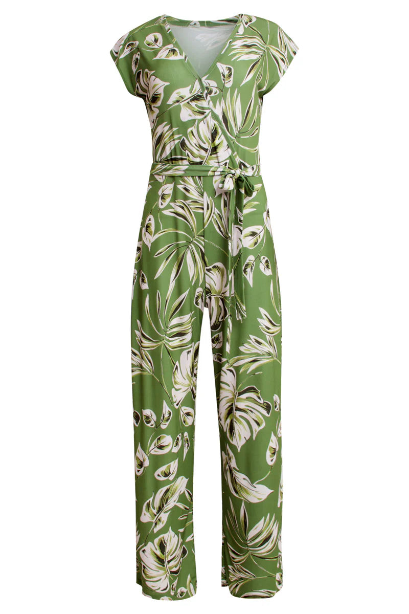 Smashed Lemon, Jumpsuit Leaf print Army/Light Green