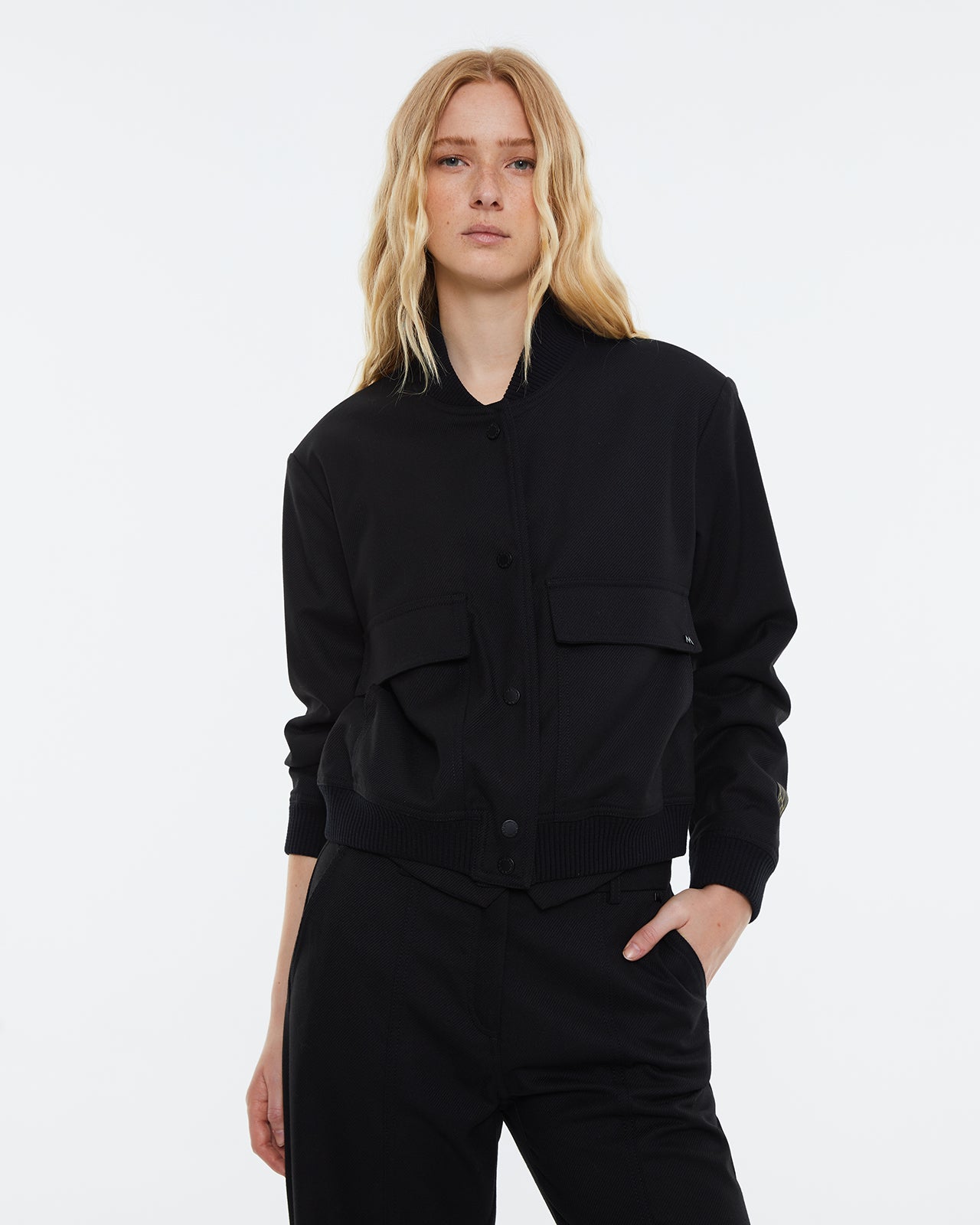 Andam Black Bomber jacket with pockets.