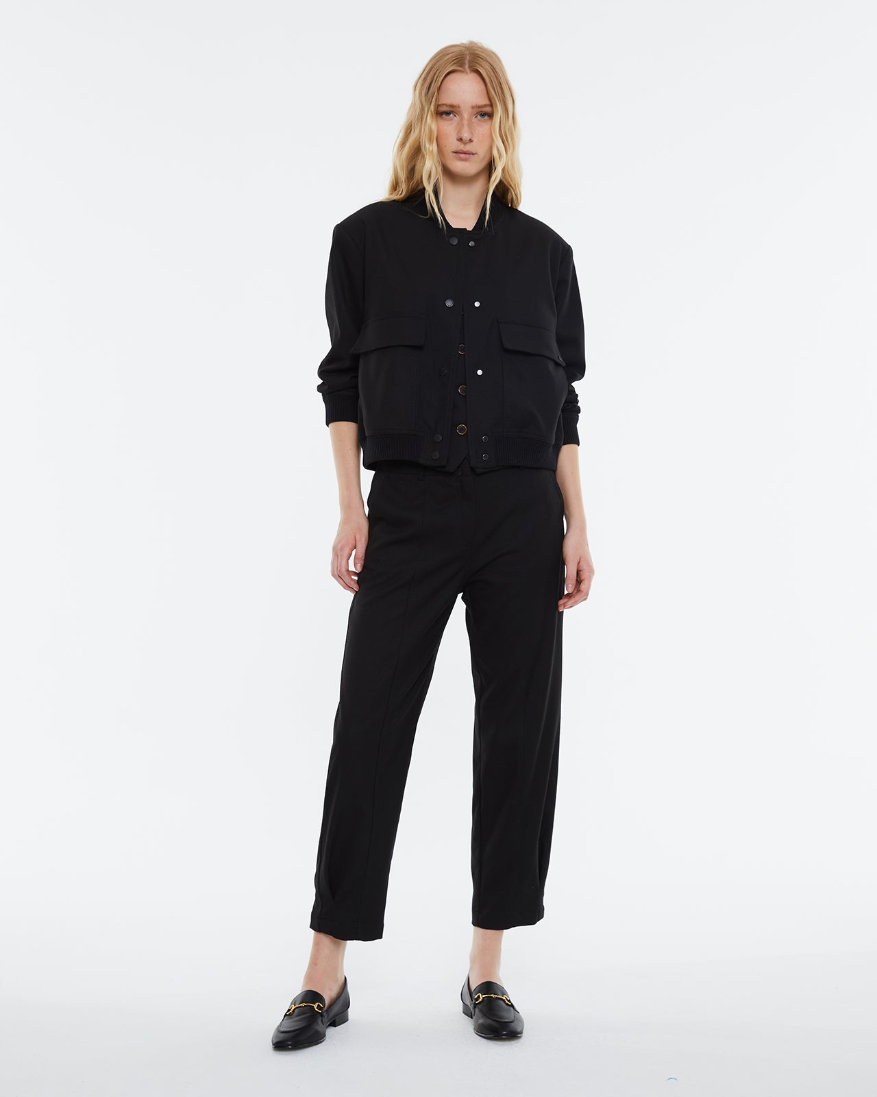 Andam Black Bomber jacket with pockets.