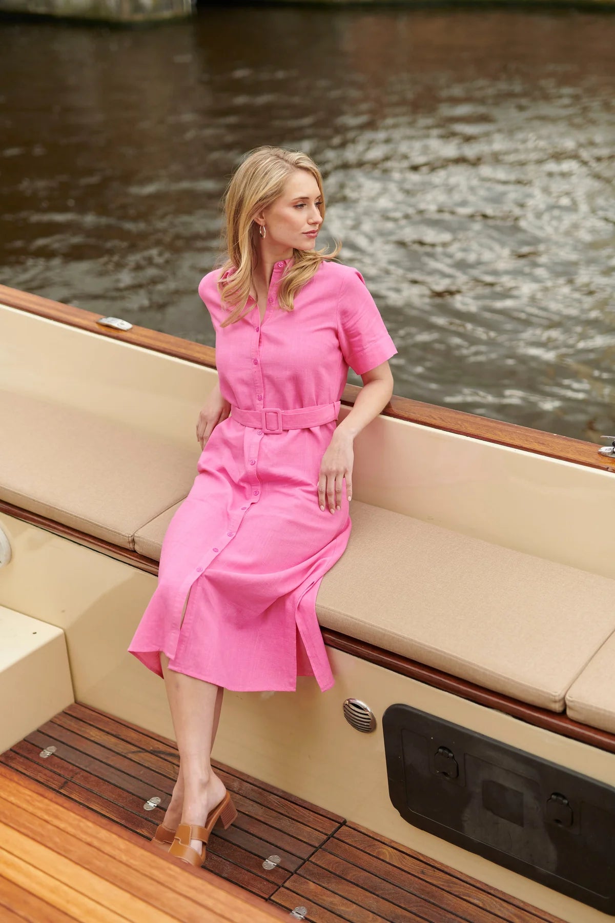 Smashed Lemon, Dress Linen/Rayon Shirt Dress PINK