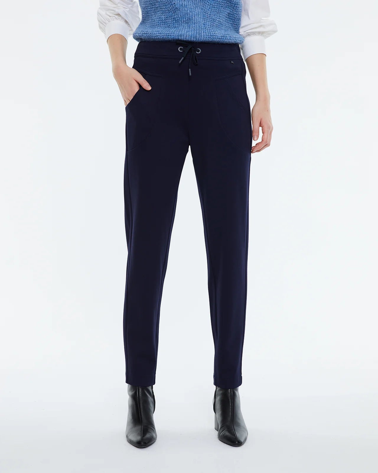 Andam knitted trousers elastic waistband Navy
