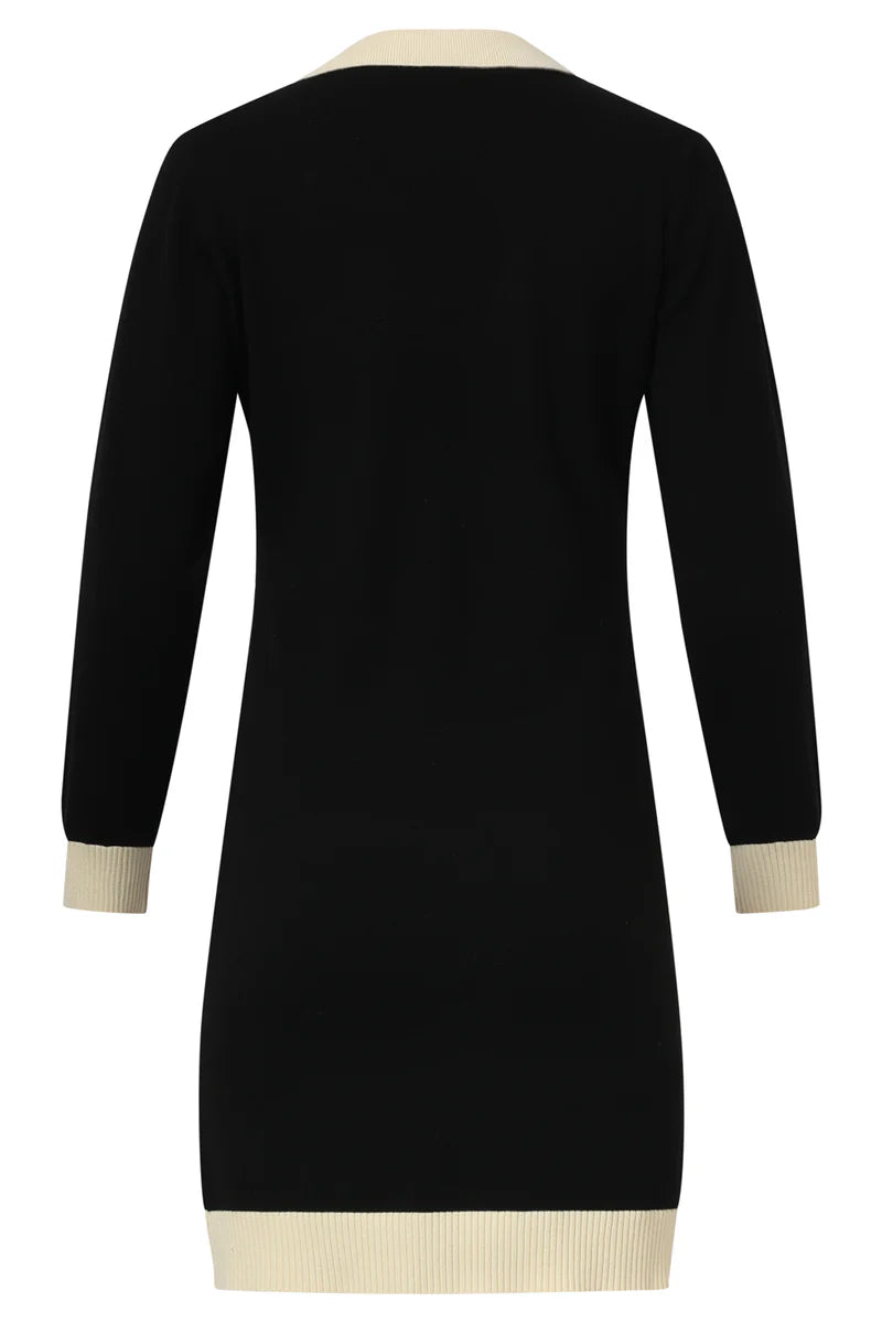 Smashed Lemon, CONTRAST KNITTED DRESS | BLACK - OFF WHITE 25512