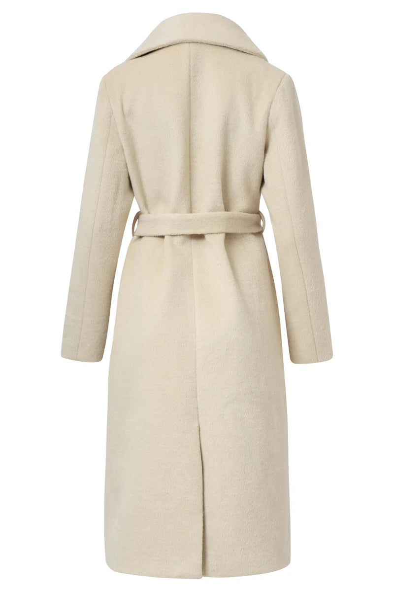 Smashed Lemon, LONG PLAIN COAT WITH BELT | SAND 25555