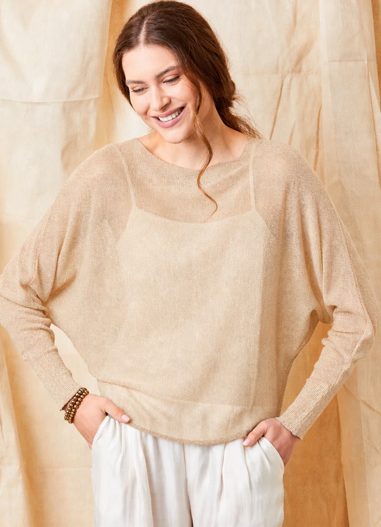Suzy D, LAZARIA BATWING SPARKLE KNIT gold mix