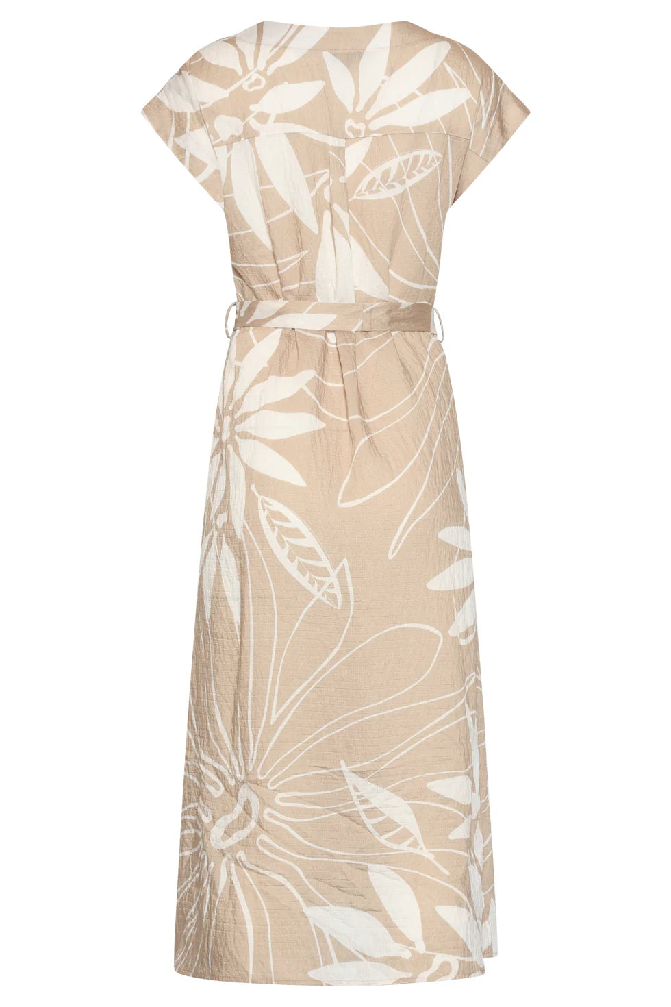 Smashed Lemon, MIDI DRESS WITH FLORAL PRINT AND SHORT SLEEVES - BEIGE/WHITE | DARK SAND - OFF WHITE 26010