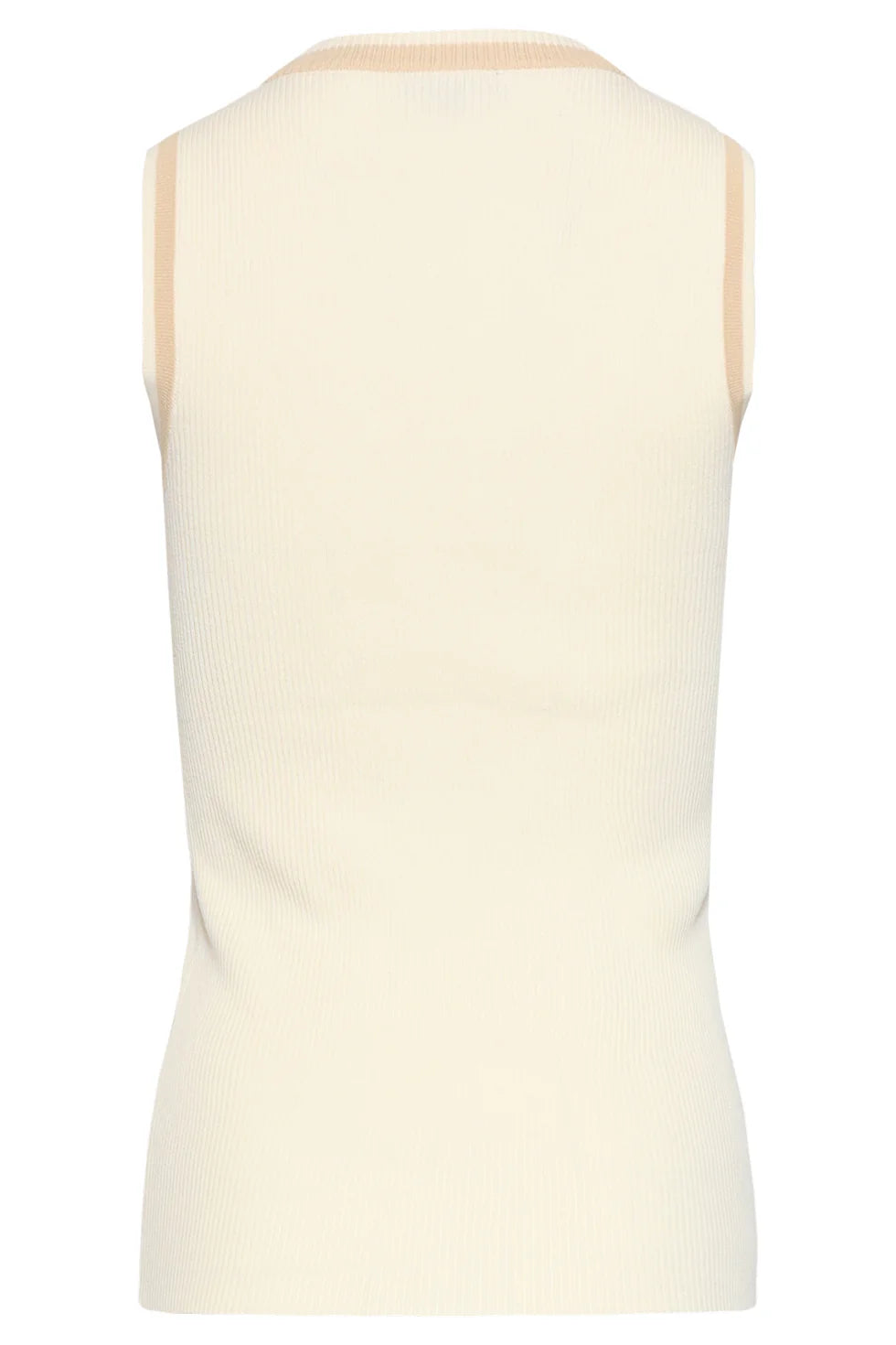 Smashed Lemon, SLEEVELESS RIB-KNIT TOP WITH CONTRAST TRIM | OFF WHITE - DARK SAND 26154