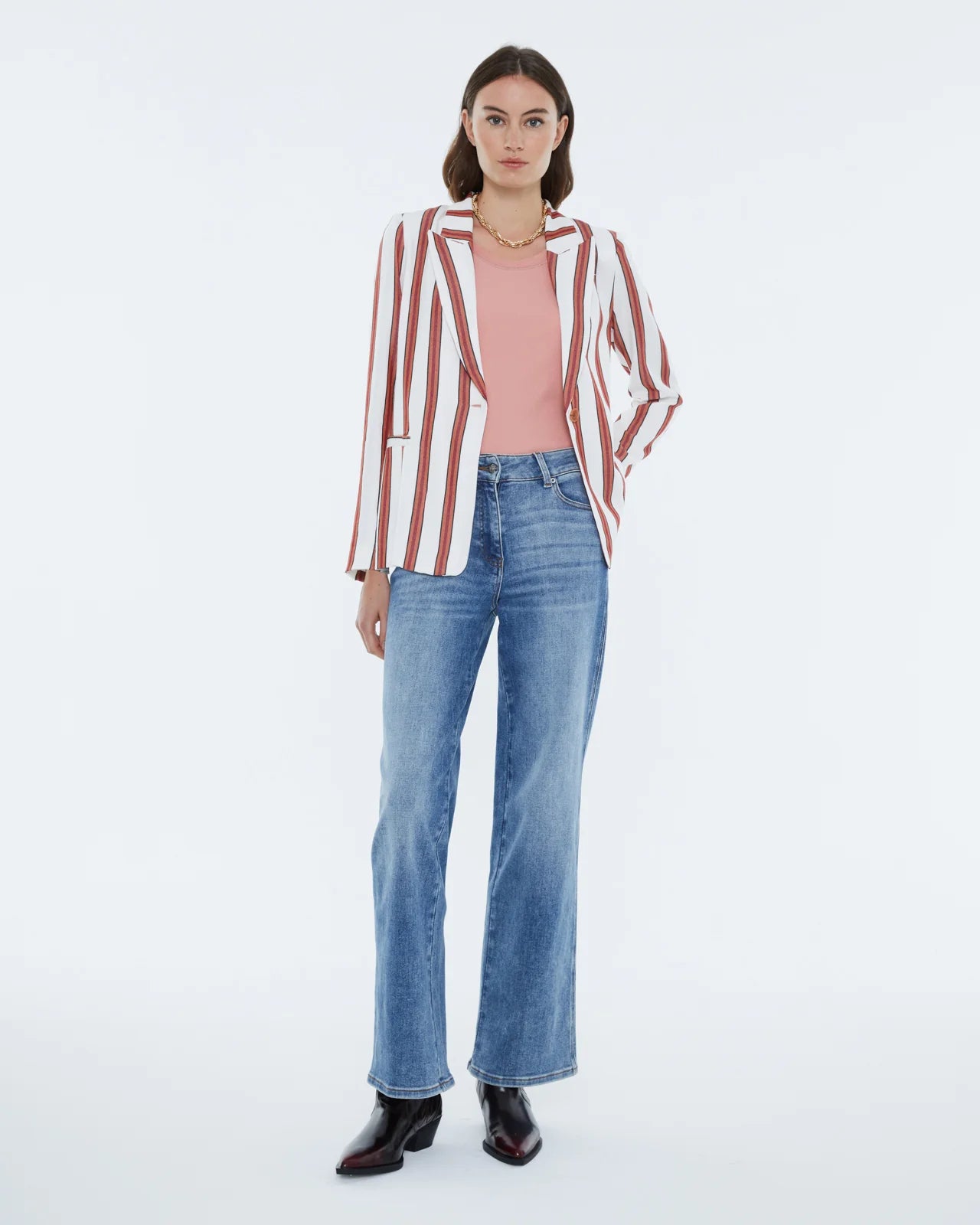 Andam, Women's striped blazer. Lined. ORANGE