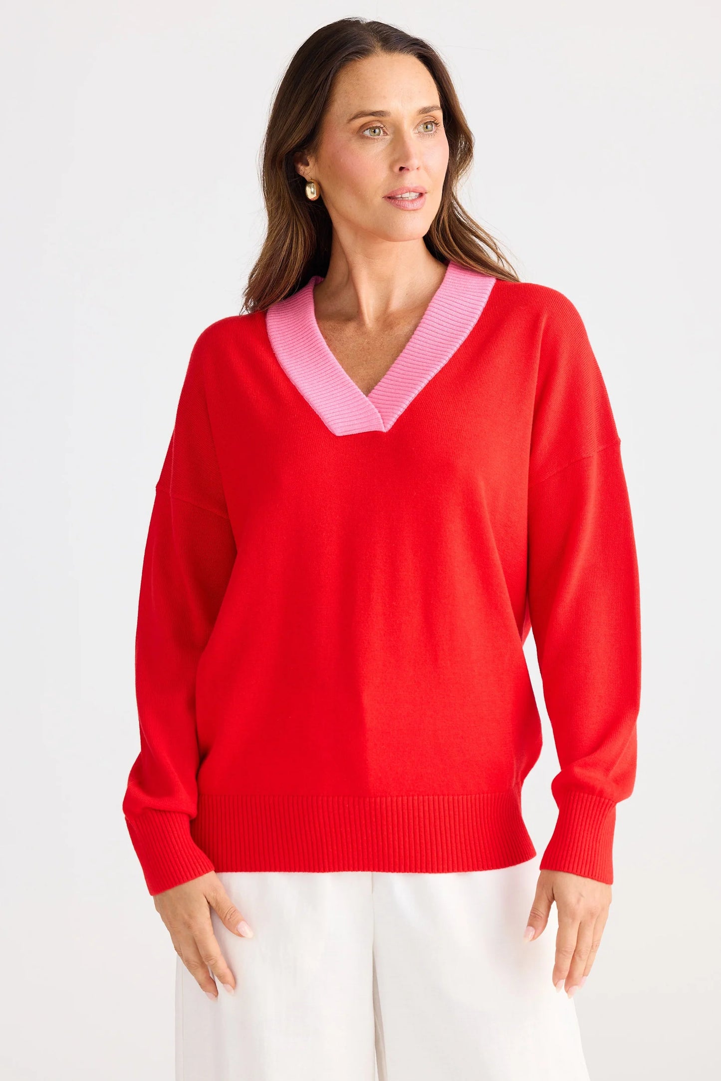 Brave and True, Barcelona Knit Poppy red with pink