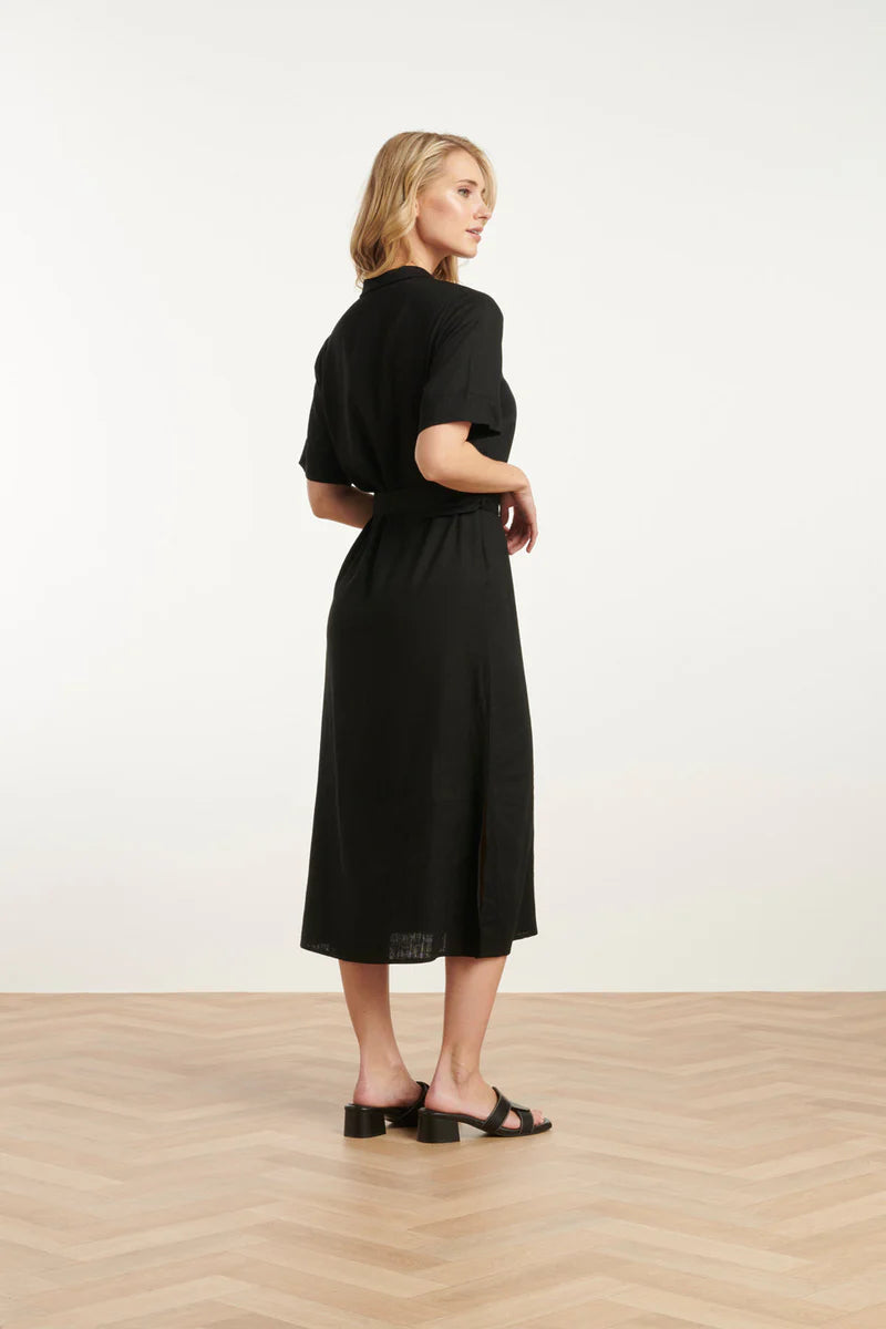 Smashed Lemon, Dress Linen/Rayon Shirt Dress BLACK