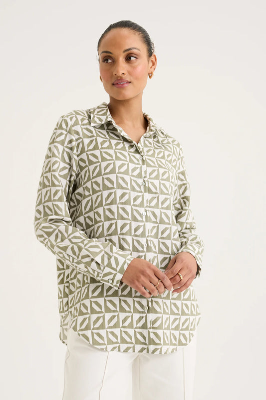 Yarra Trail. Shirt Hedge Khaki/white