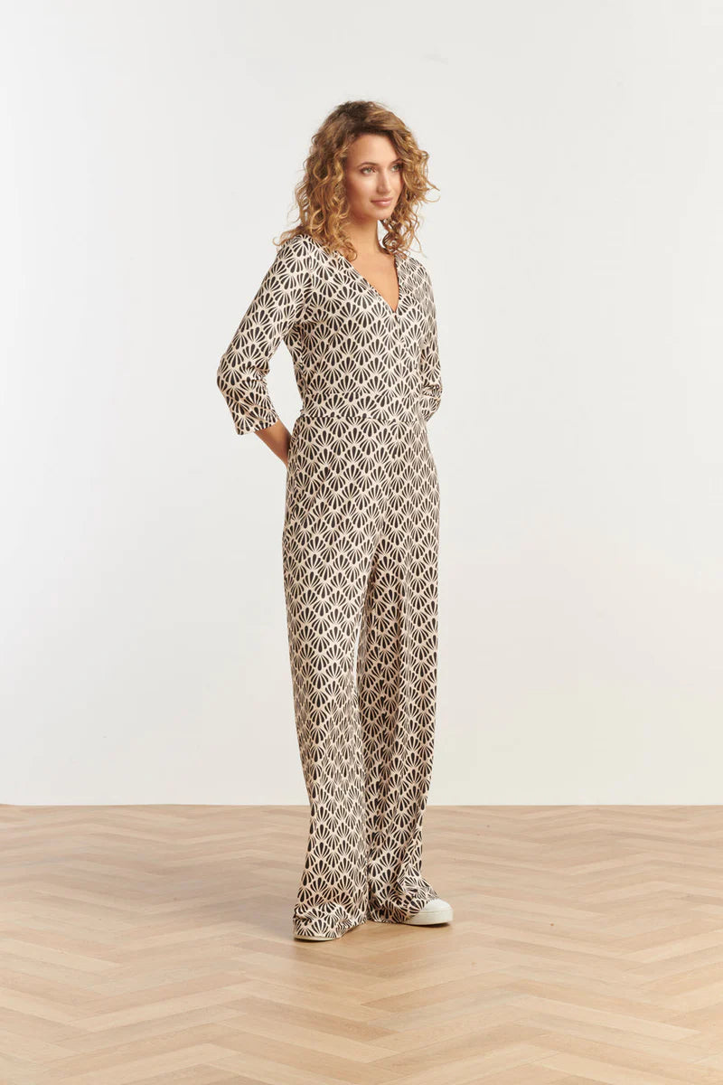 Smashed Lemon, Jumpsuit Shell print Off White - Black