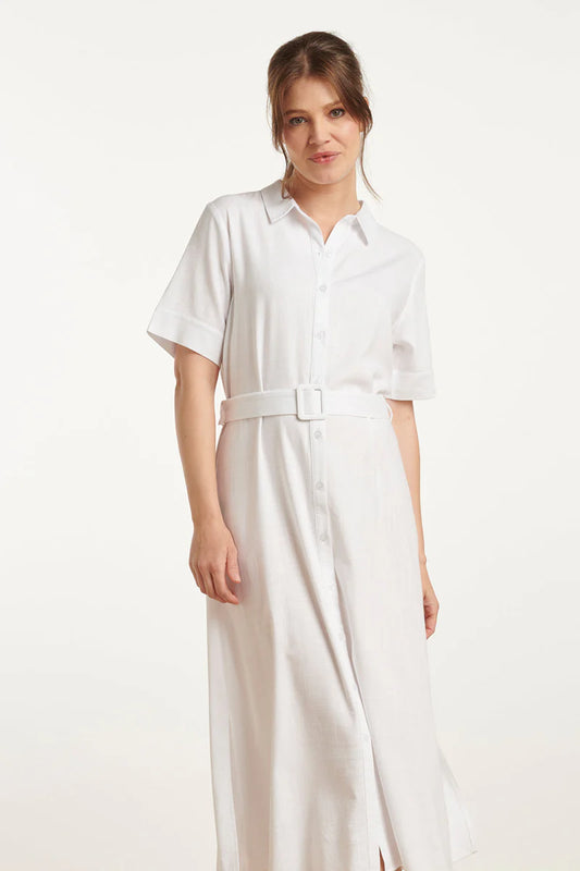 Smashed Lemon, Dress Linen/Rayon Shirt Dress WHITE