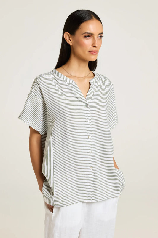 Yarra Trail Paris Shirt Moss/White