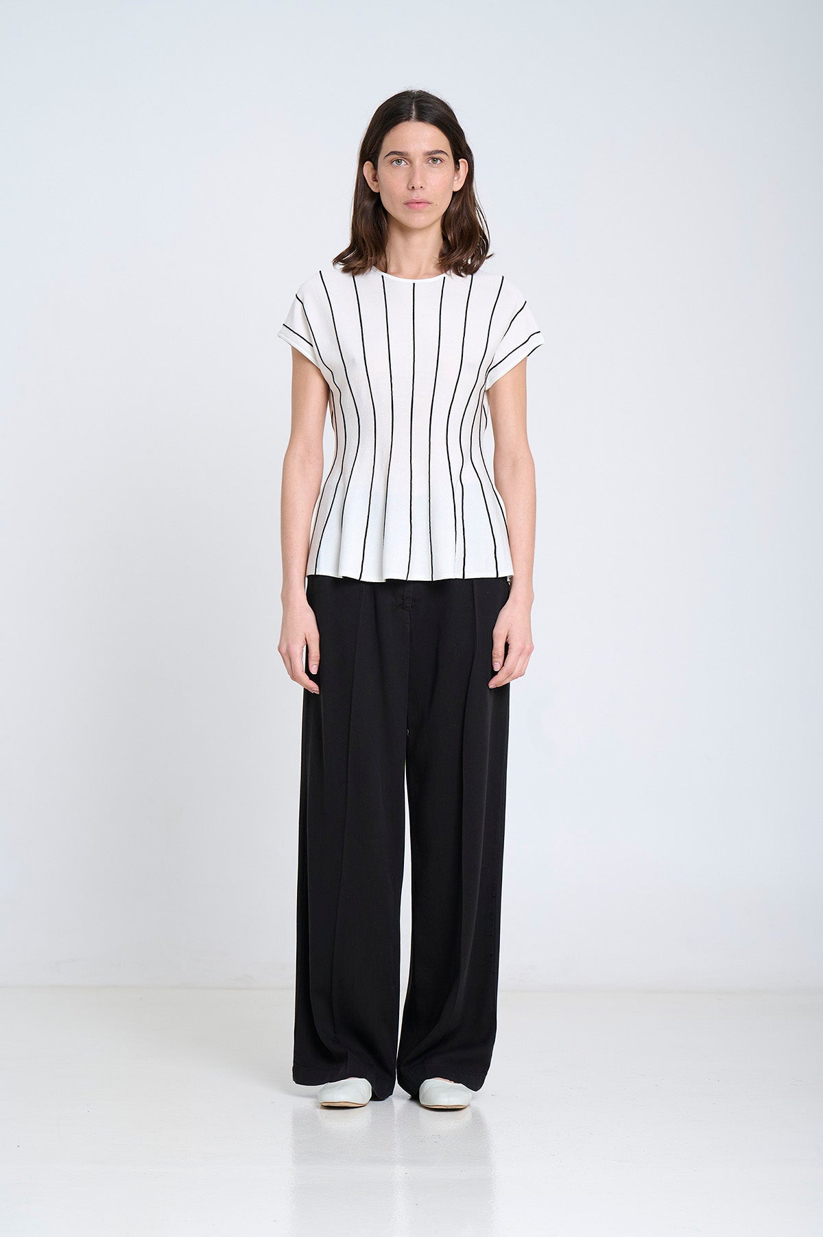 Sita Murt,  Vertical striped peplum top Ecru 164005