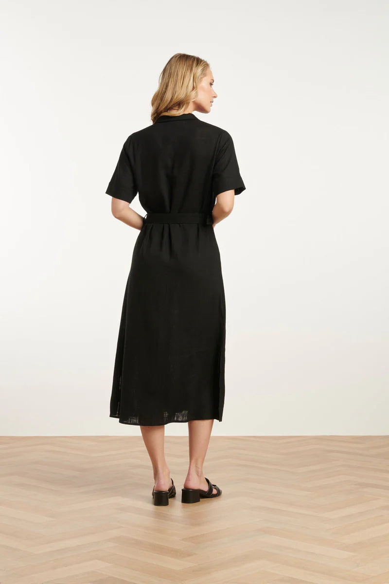 Smashed Lemon, Dress Linen/Rayon Shirt Dress BLACK
