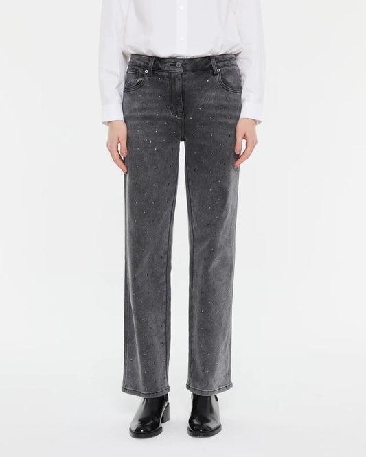 Andam, high-waisted wide-leg jeans with studs GREY 4210