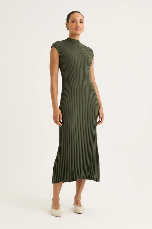 Yarra Trail, Knit Dress Cedar Khaki