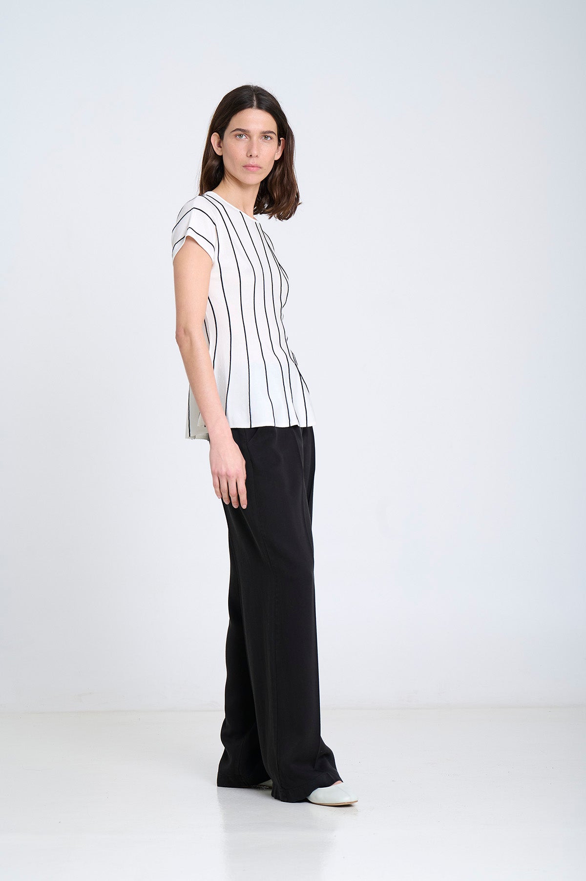 Sita Murt,  Vertical striped peplum top Ecru 164005