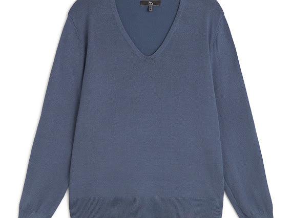 Andam, fine knit V-neck sweater Blue 6151