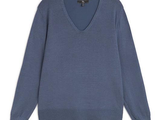 Andam, fine knit V-neck sweater Blue 6151