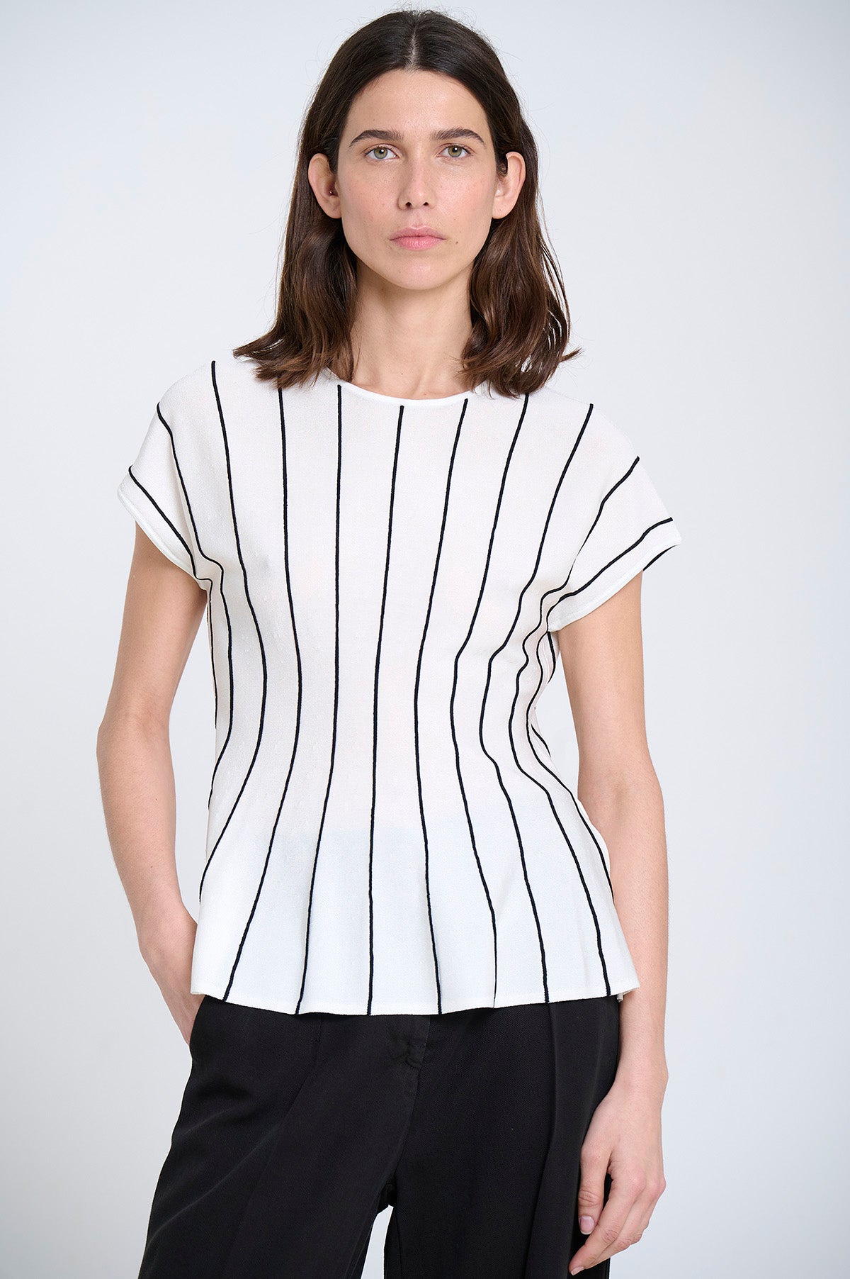 Sita Murt,  Vertical striped peplum top Ecru 164005