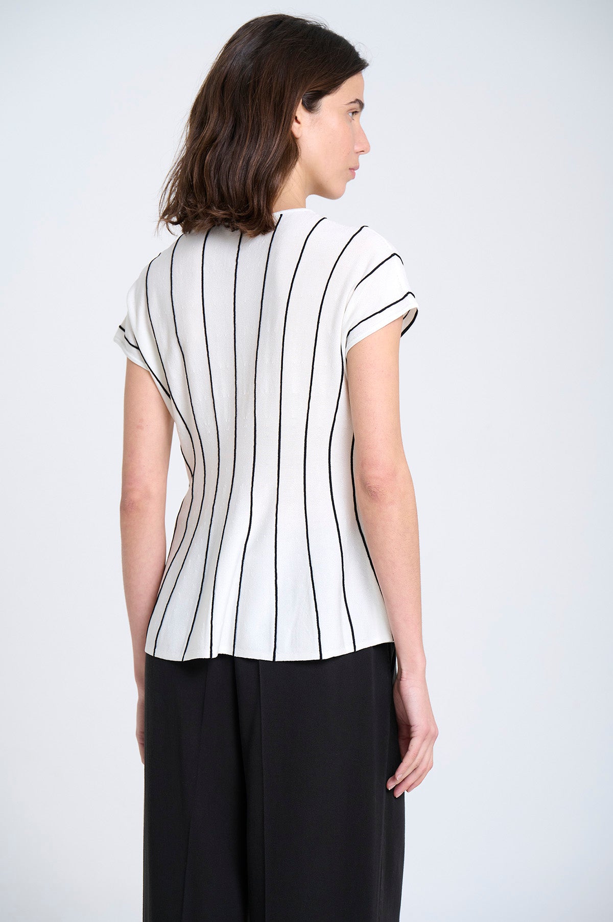 Sita Murt,  Vertical striped peplum top Ecru 164005