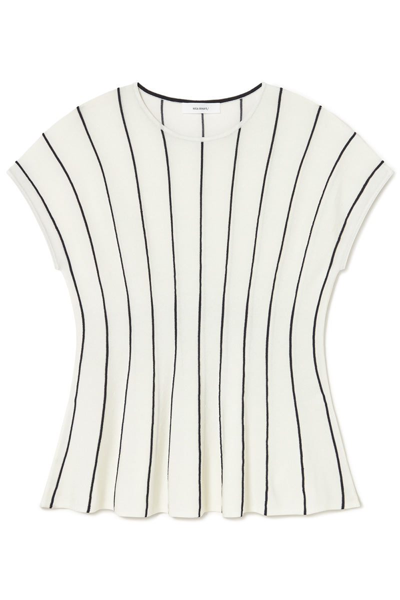 Sita Murt,  Vertical striped peplum top Ecru 164005