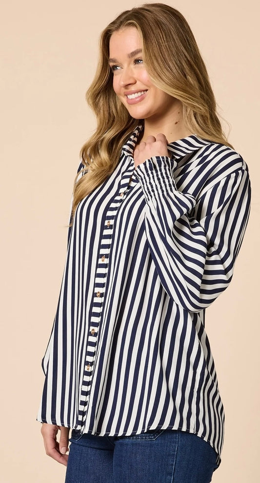 Threadz, Amour Stripe Shirt-Navy/White 48944