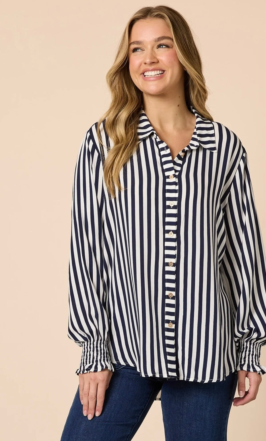 Threadz, Amour Stripe Shirt-Navy/White 48944