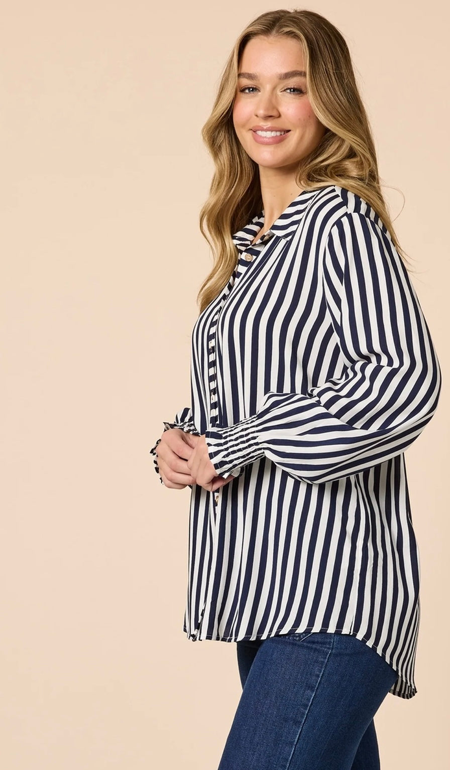 Threadz, Amour Stripe Shirt-Navy/White 48944