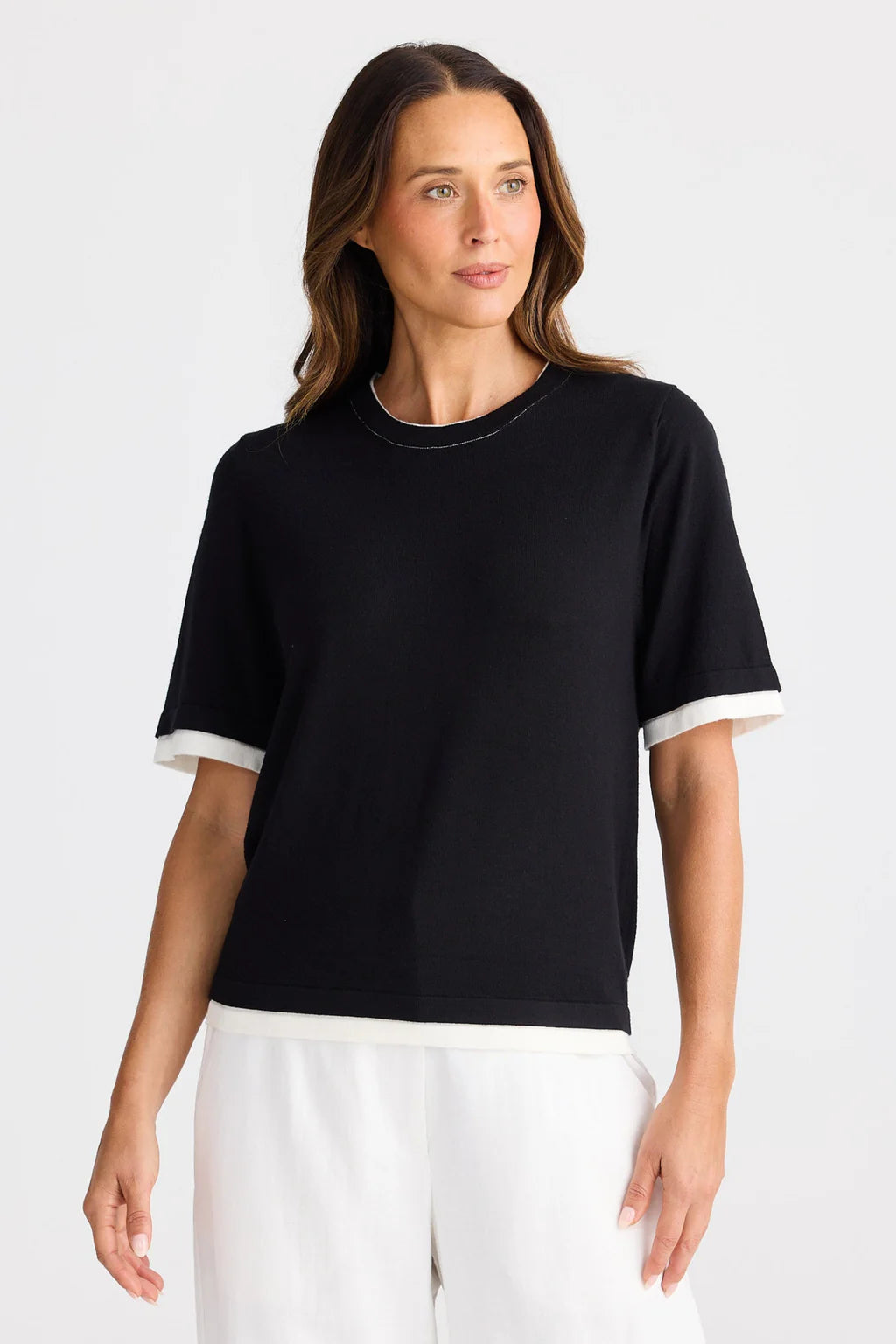 Brave and True, Billie Top Black with white