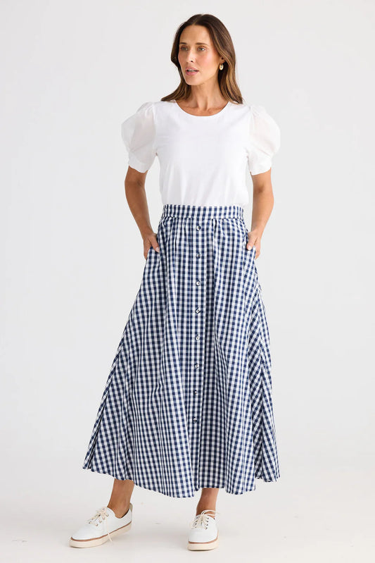 Brave and True, Lucy skirt Navy Gingham